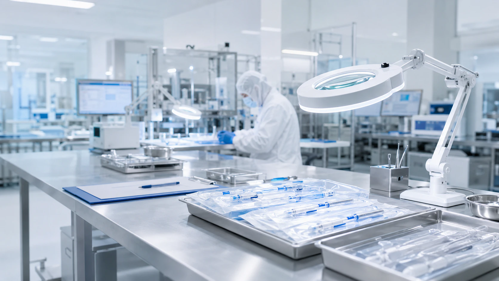 Sala limpia de fabricación de dispositivos médicos con instrumental estéril