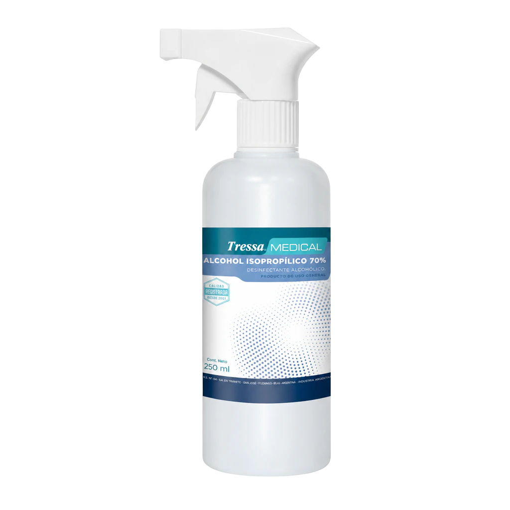 Alcohol Isopropílico 70° Spray 250 ml, alcohol isopropílico desinfectante para superficies, Tressa Medical