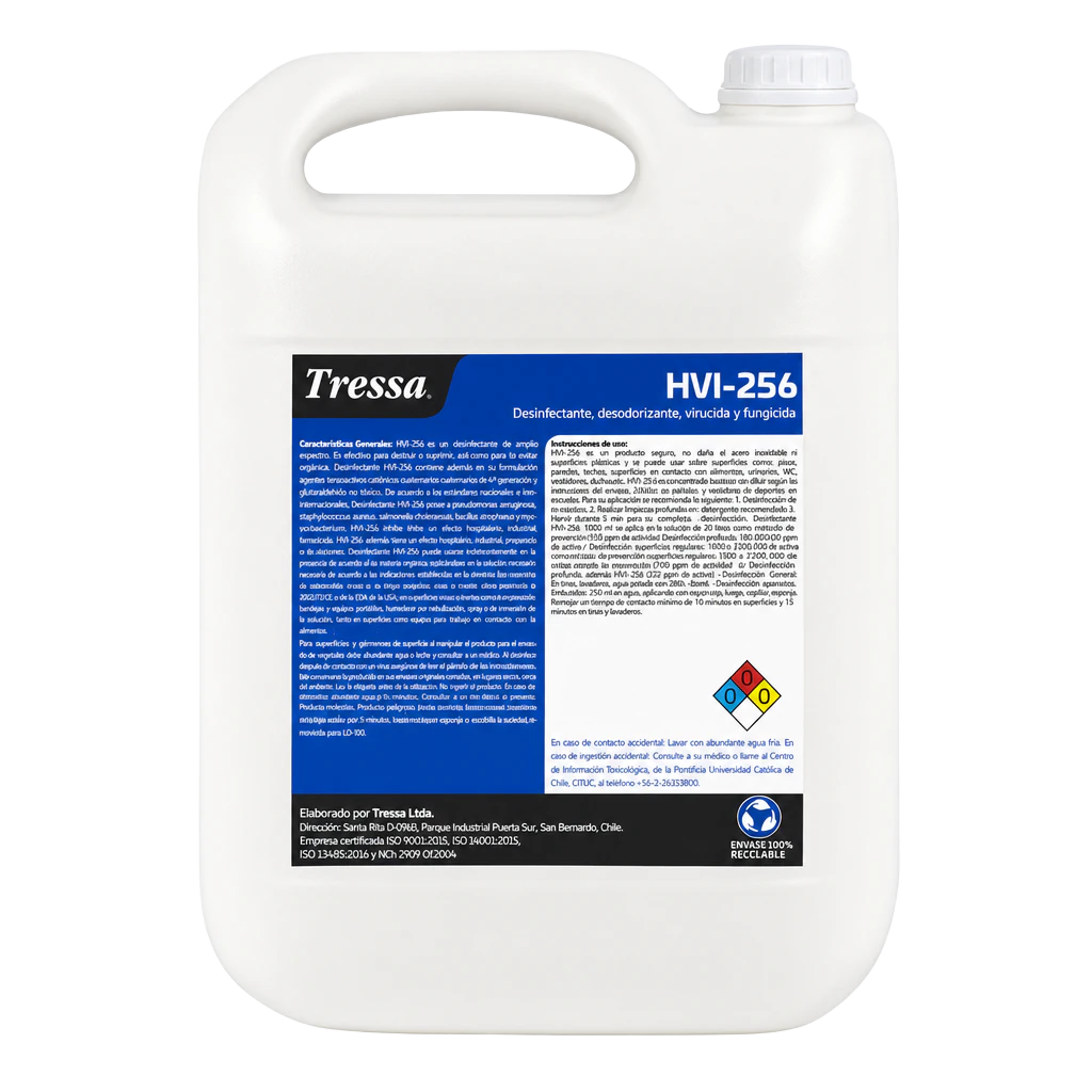 DESINFECTANTE HVI 256 10 LT, limpieza y desinfección de superficies, Tressa