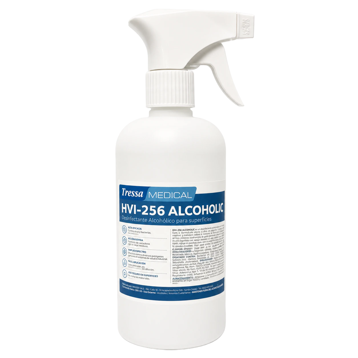 DESINFECTANTE HVI 256 ALCOHOLIC Spray 500 ml, limpieza y desinfección de superficies, Tressa Medical
