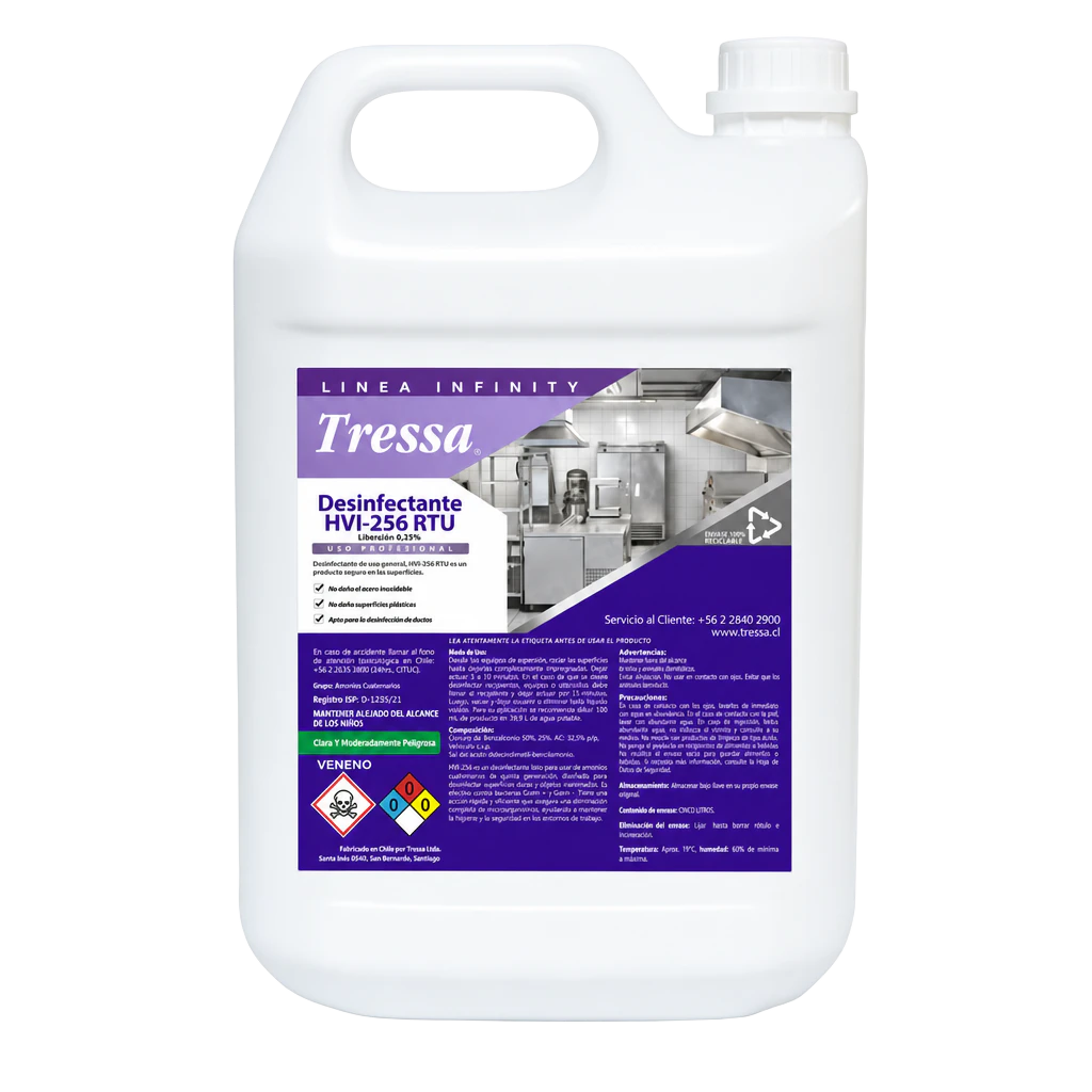 DESINFECTANTE HVI 256 RTU 5L, limpieza y desinfección de superficies, Tressa