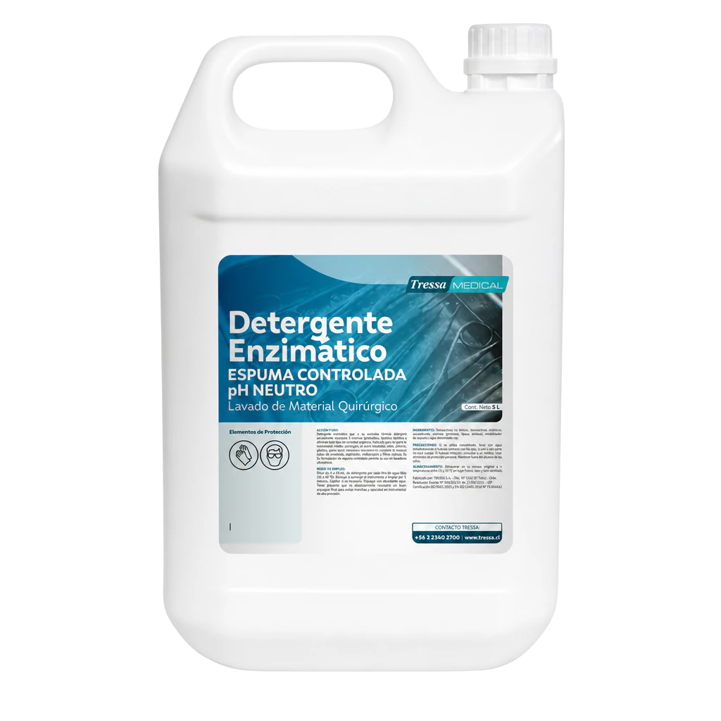 Detergente Enzimático Espuma Controlada pH neutro, limpieza de material quirúrgico, Tressa Medical